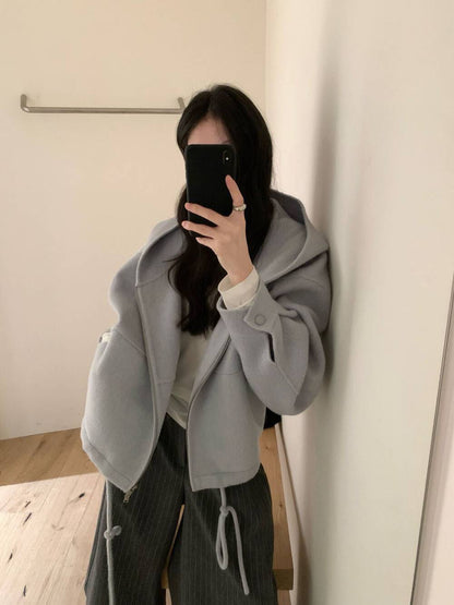 // 100%羊毛低飽和度色調連帽超帥版型手工外套