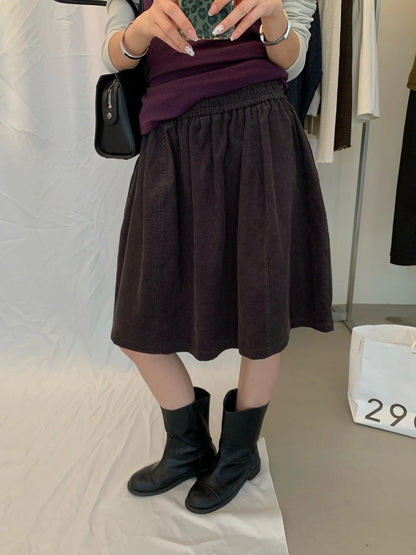 S29 / 復古燈芯絨橡筋腰傘型短裙