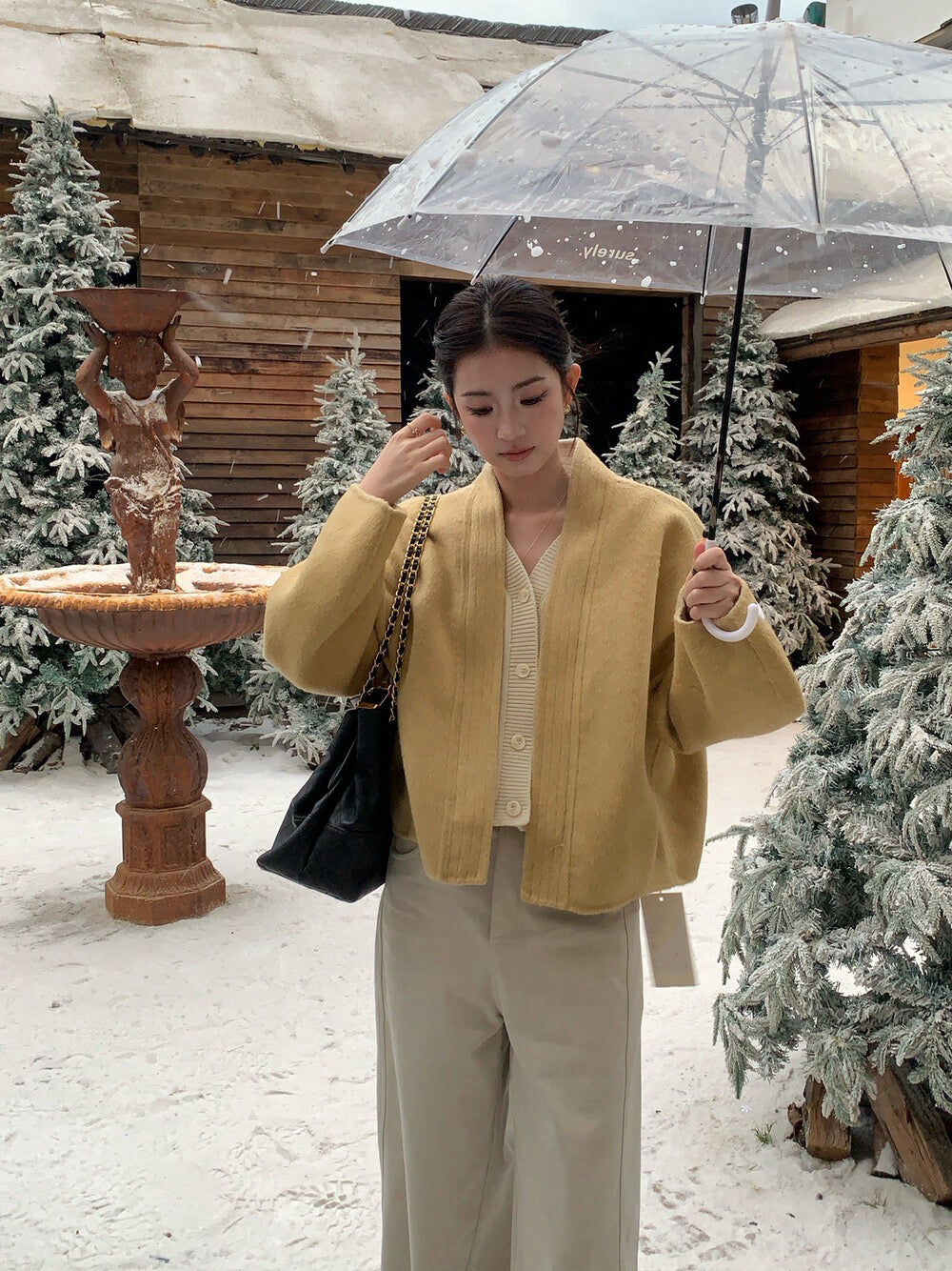 // 100%羊毛設計感假兩件手工外套