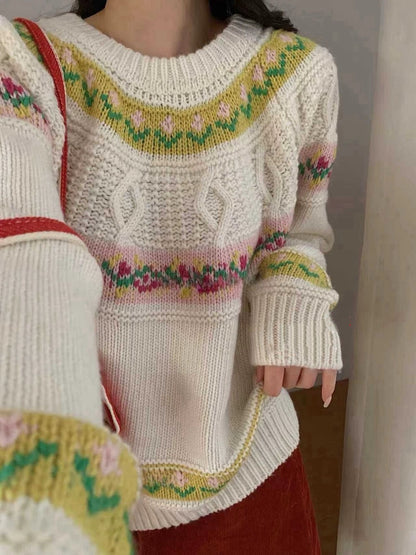 // 30%綿羊毛超美撞色花紋毛衣