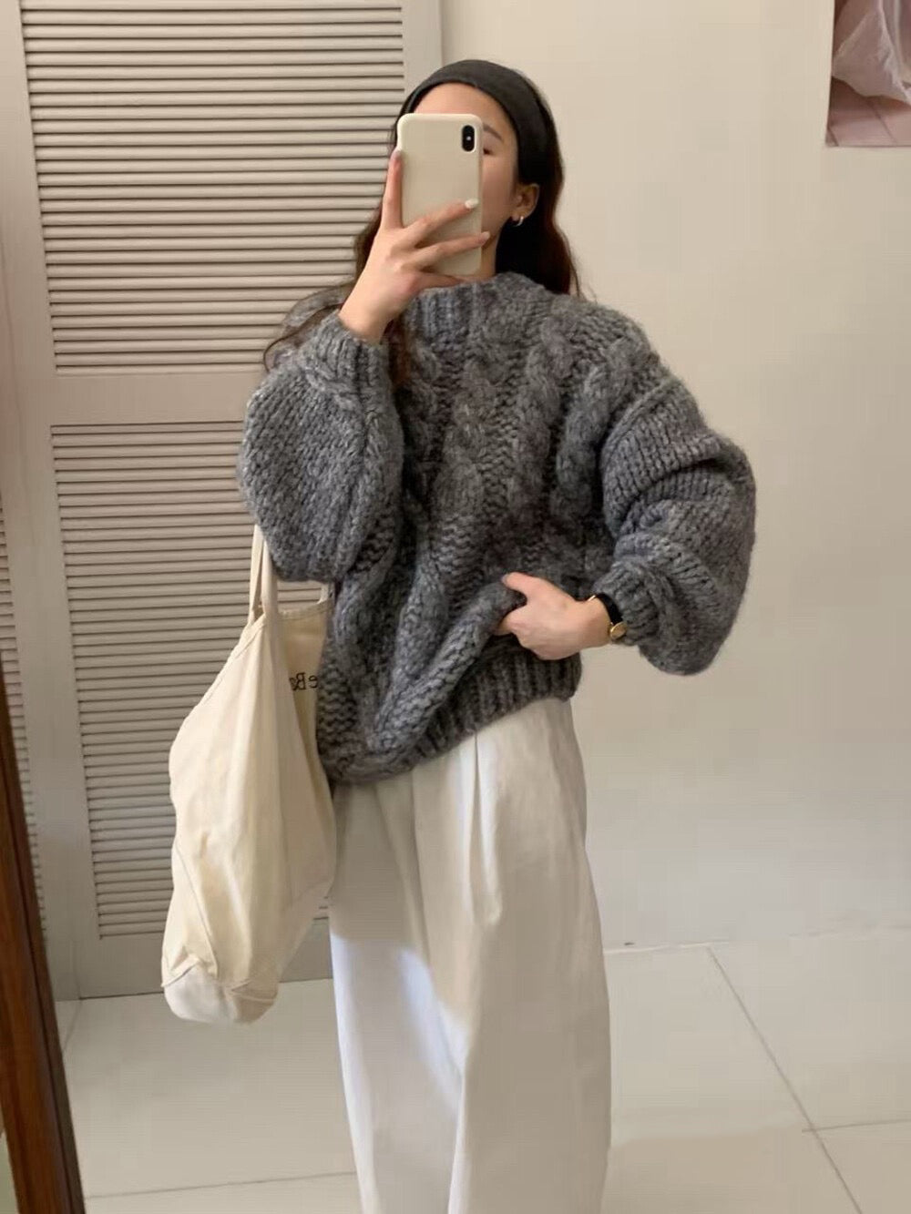 // 20%wool粗棒針麻花慵懶毛衣