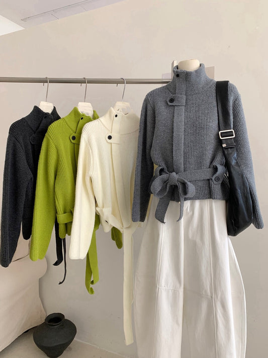 // 氣質滿分軟糯可立領連腰帶CD