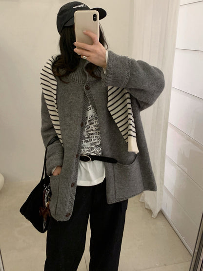 // 小半領口袋排扣中長CD