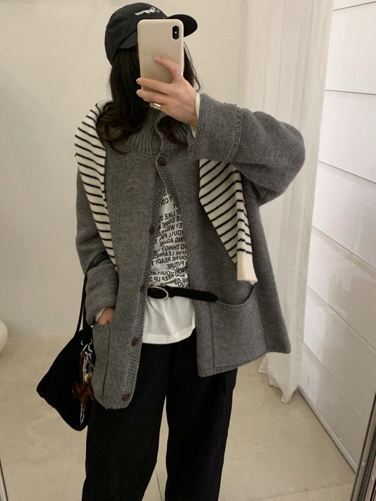 // 小半領口袋排扣中長CD