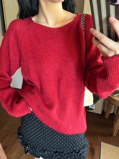 // 超美色系慵懶落肩針織上衣