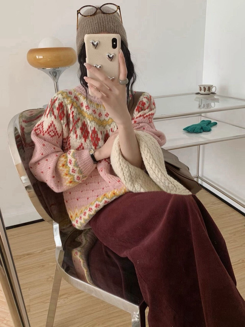 // 30%綿羊毛復古提花毛衣