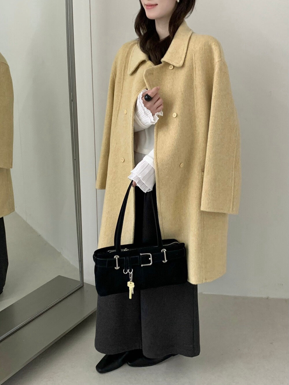 // 100%羊毛經典雙排扣手工雙面外套