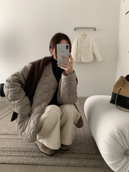 // cutting超美菱格夾棉圓領弧邊外套