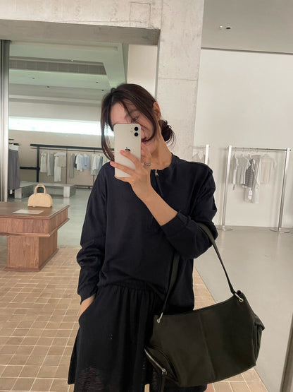 // 慵懶休閒風lyocell麻半拉鍊TEE+裙套裝