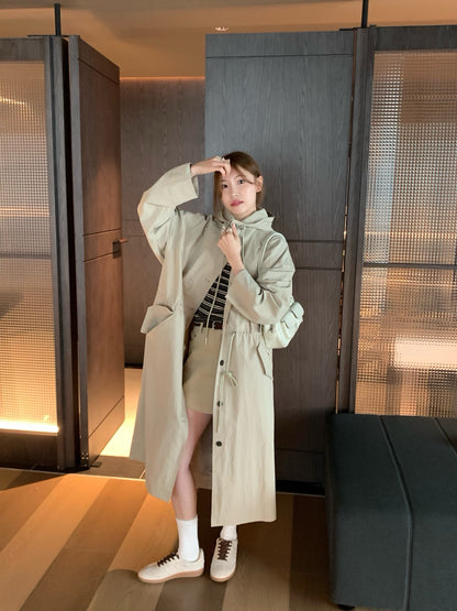 // 可束腰帥氣連帽長外套