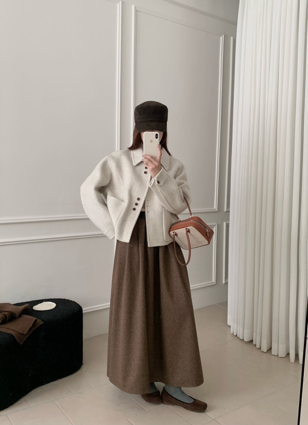 // 70%wool設計感鈕扣雙面手工外套