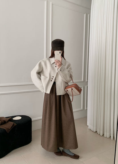 // 70%wool設計感鈕扣雙面手工外套