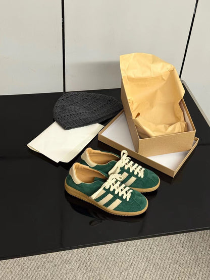 // 復古配色真皮平底運動鞋