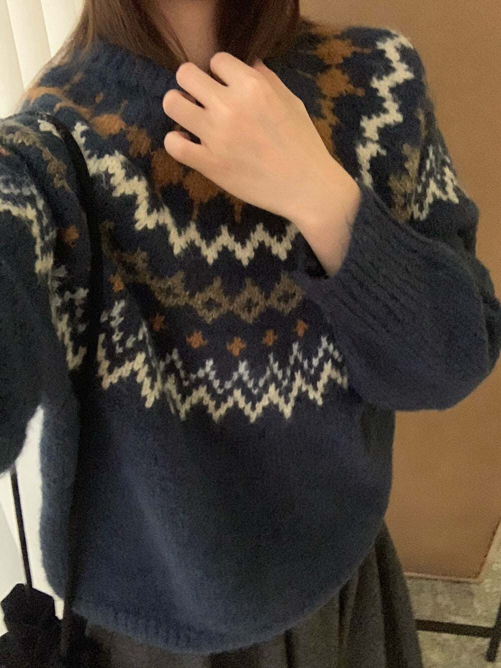 // 20%羊毛聖誕必備花紋圓領毛衣