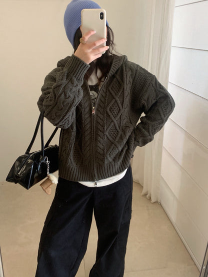 // 重工麻花上下拉鍊連帽CD