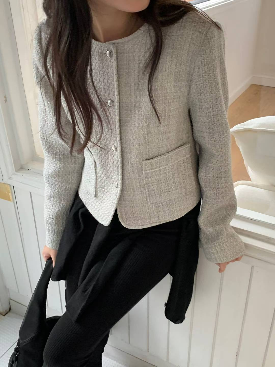 // 氣質圓鈕扣口袋tweed JK