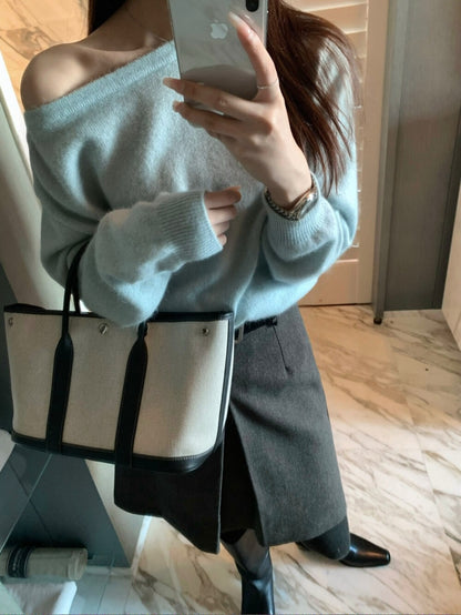 // 50%alpaca鈕扣設計斜領露肩NT