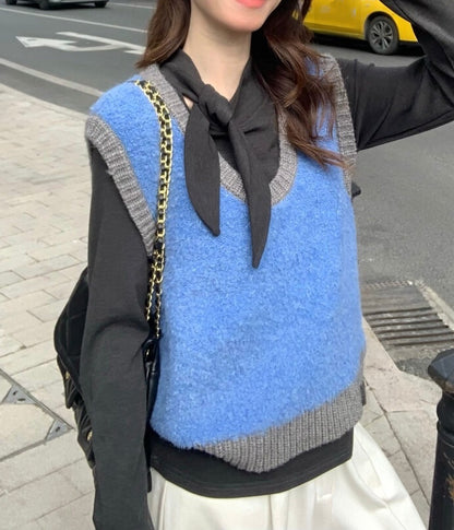 // 圈圈毛撞色邊針織背心