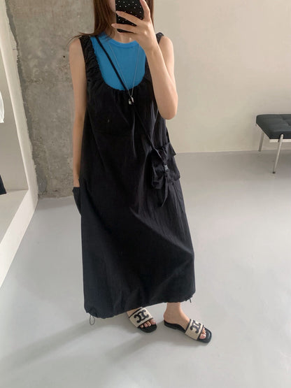 // 皺褶領清爽休閒感背心OPS(連袋仔)