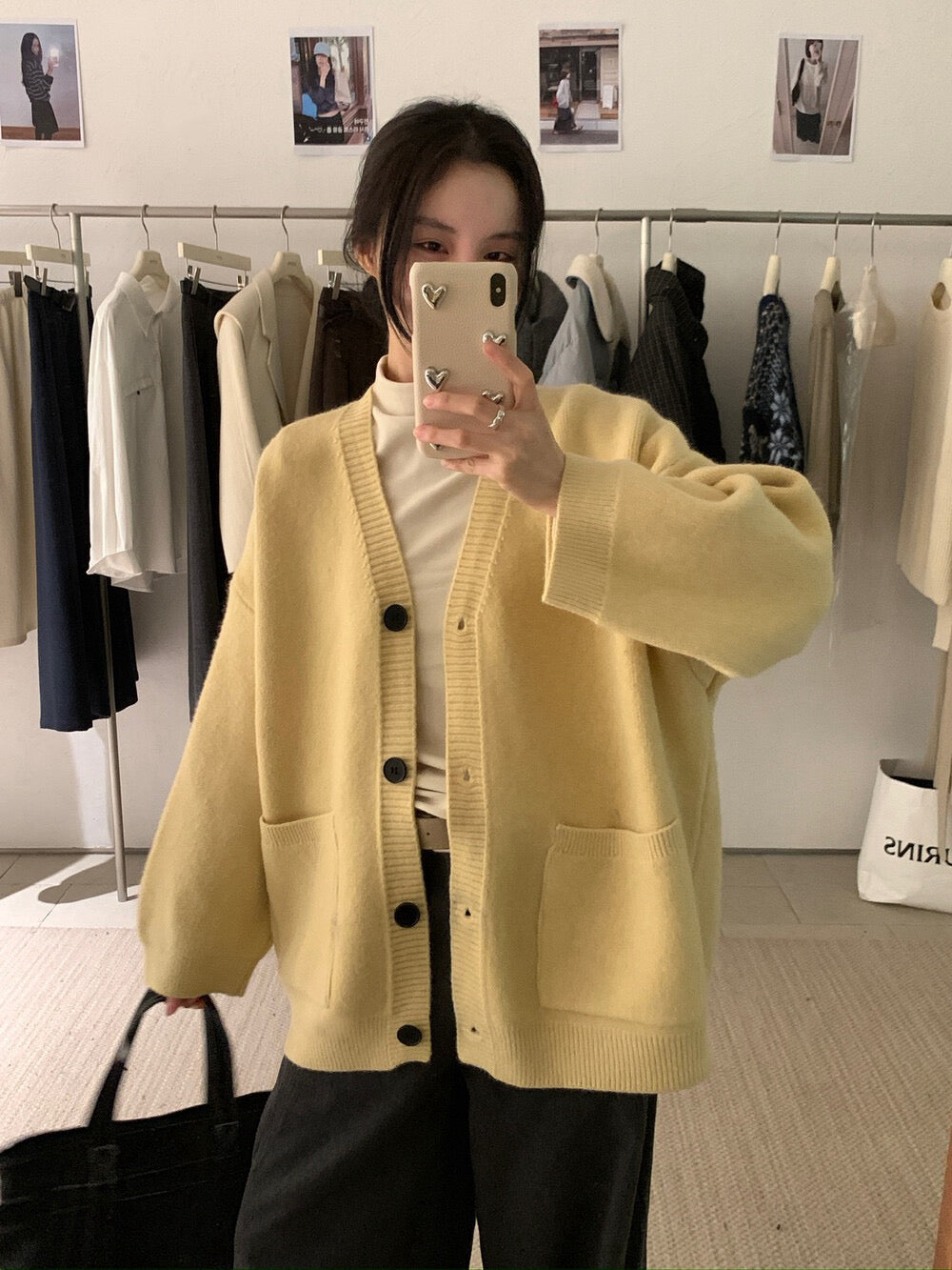 // 慵懶重磅靚色V領中長CD