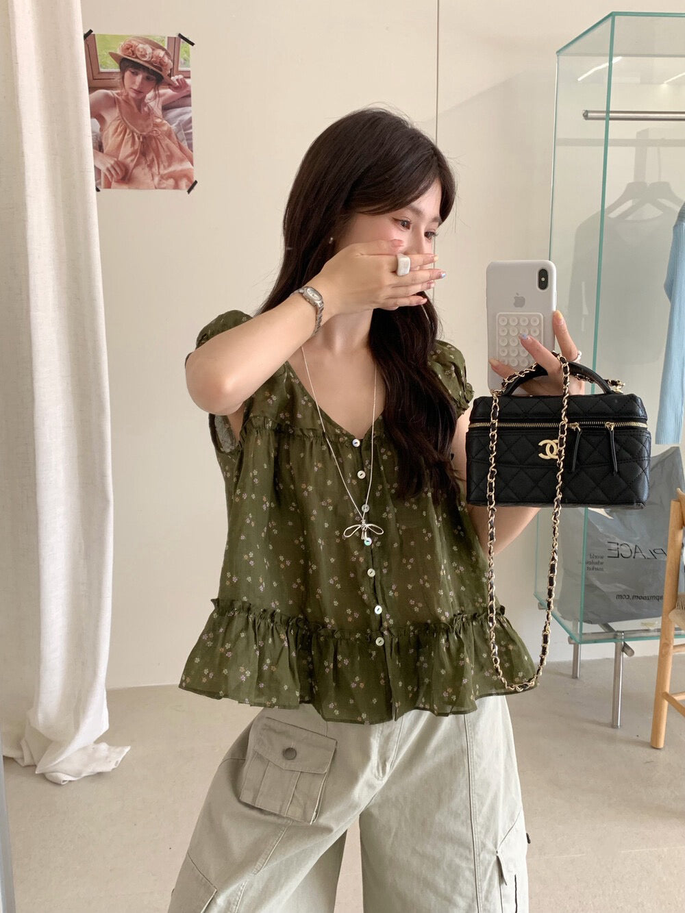 B77 / 小碎花後綁帶荷葉腳BL
