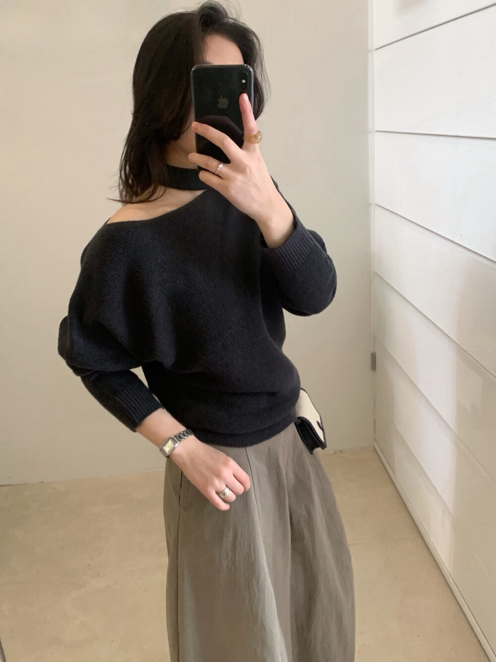 // 小性感斜肩掛頸窩夫紋NT