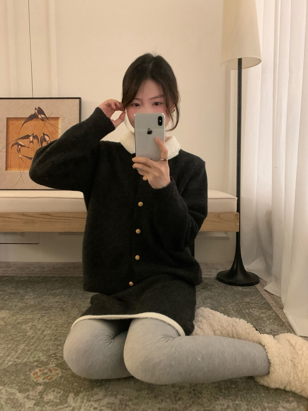 // 撞色領特別鈕扣開胸上衣+裙子套裝