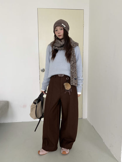 // 50%wool微寬鬆加絨彎刀褲