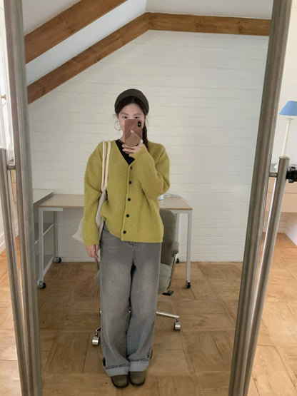 // 12色超美色系V領排扣羊絨紗CD