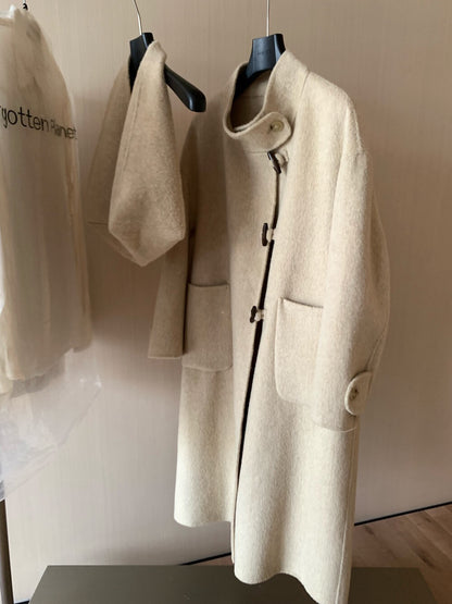 // 90%wool氣質立領長款手工羊毛外套(連袋仔)