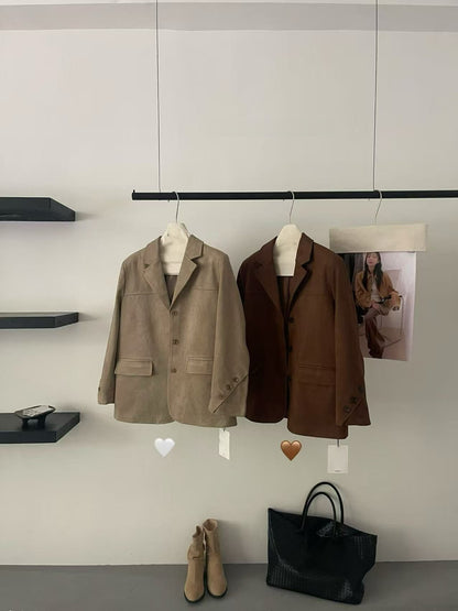 // 復古感超氣質牛皮絨外套