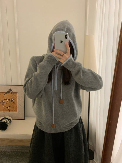 // 30%raccoon撞色邊連帽毛衣