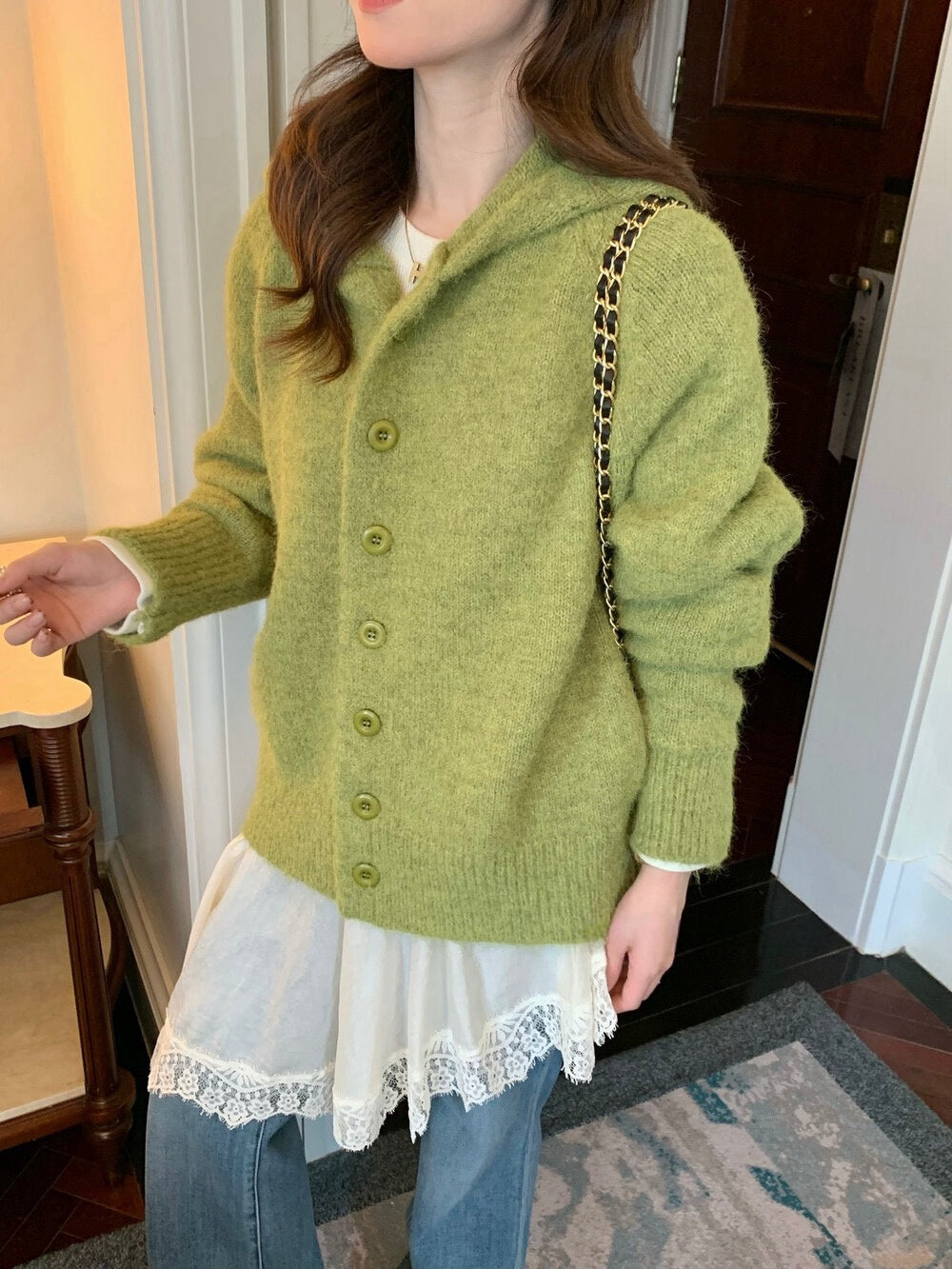 // 軟糯感連帽6色排扣毛衣