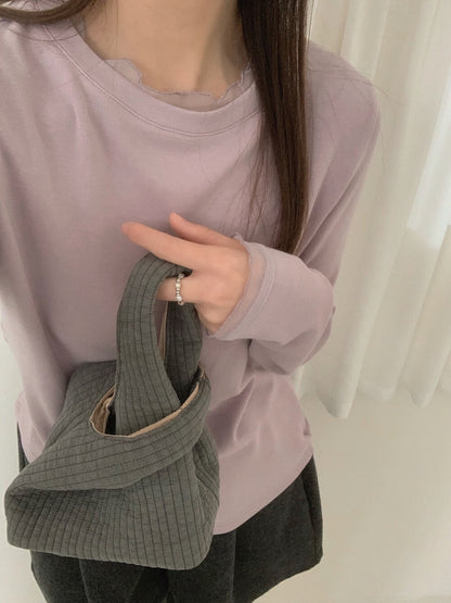 // 5%羊毛拼lace邊超舒服彈性打底上衣