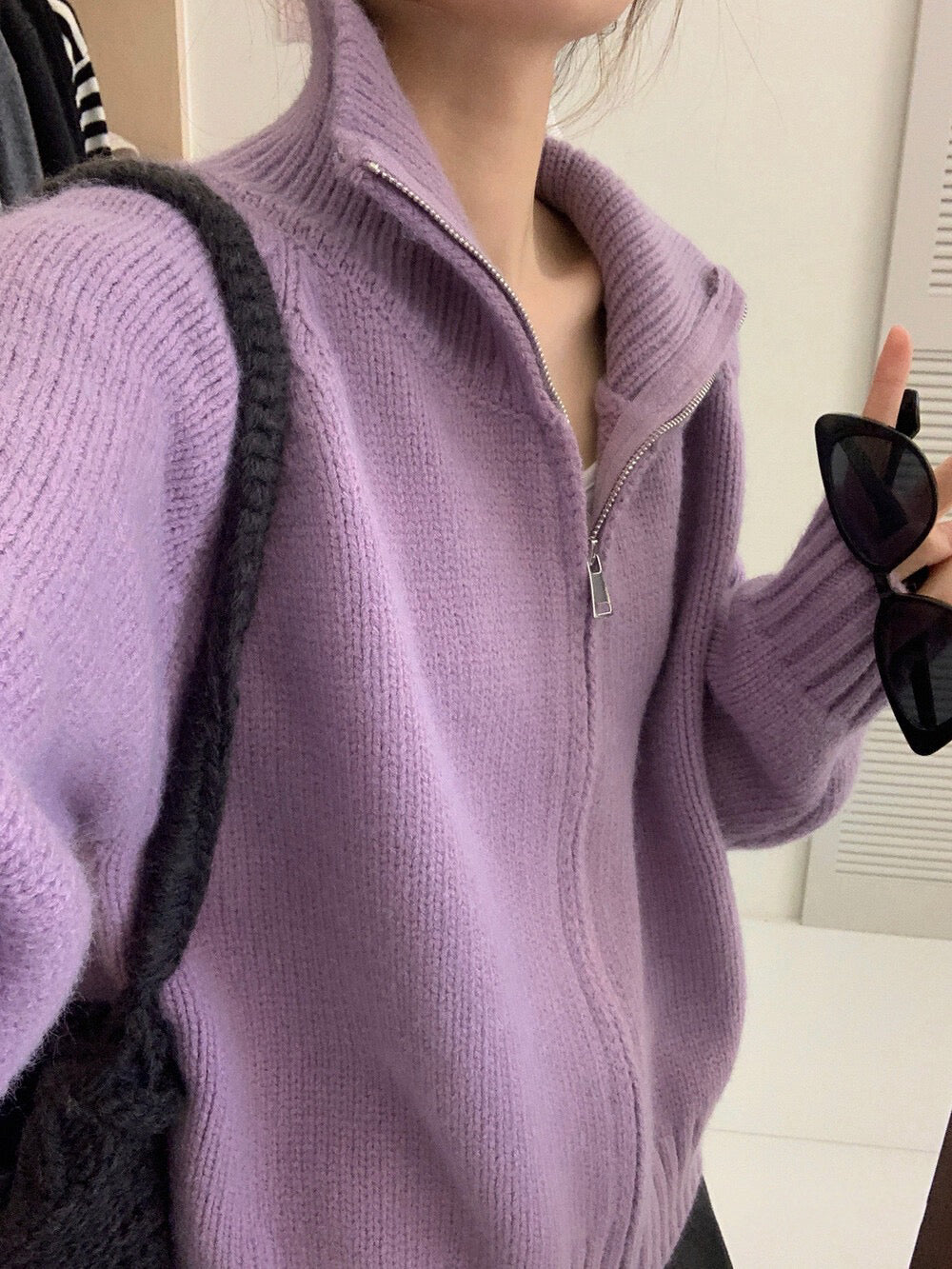 // 超韓直坑紋立領上下拉鍊CD