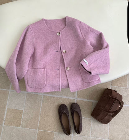 // 福利款！100%羊毛圓領簡約手工外套