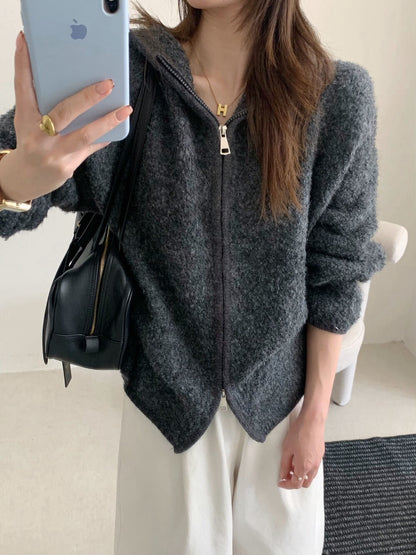 // 慵懶連帽肌理感拉鍊CD