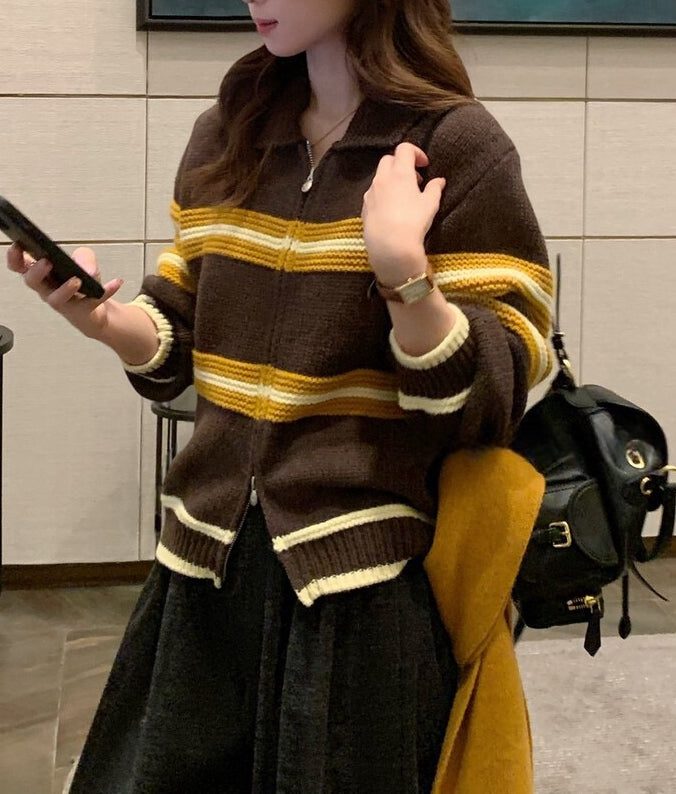 // 復古感撞色織紋間拉鍊CD