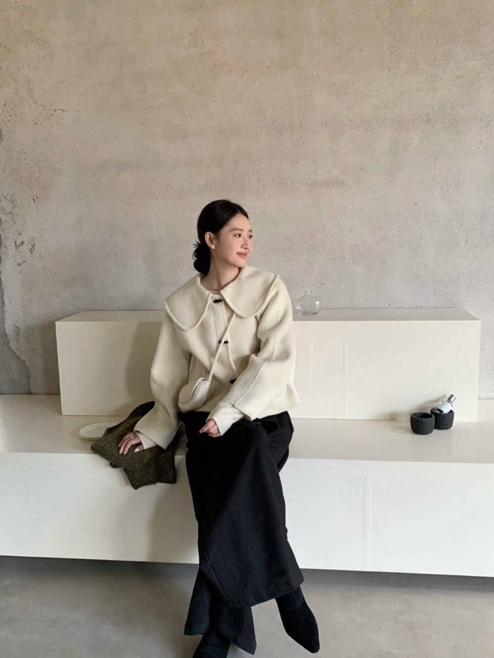 // 100%wool超韓大娃娃領手工外套(連袋仔)