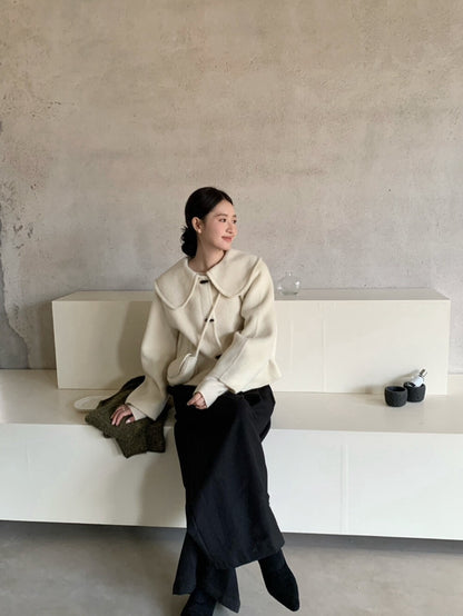 // 100%wool超韓大娃娃領手工外套(連袋仔)