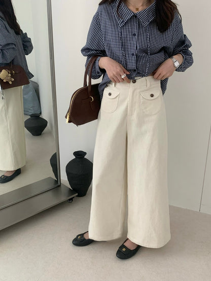 // 小口袋設計微闊腳燈芯絨褲