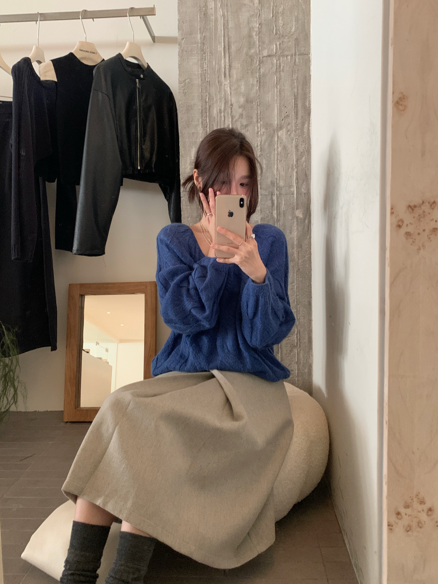 // 大圓領扭紋麻花10%馬海毛NT