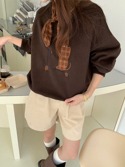 // 滑板小狗連絲巾衛衣