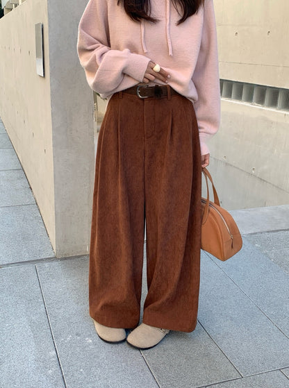 // 梨型身材必入壓褶加絨燈芯絨褲(連腰帶)