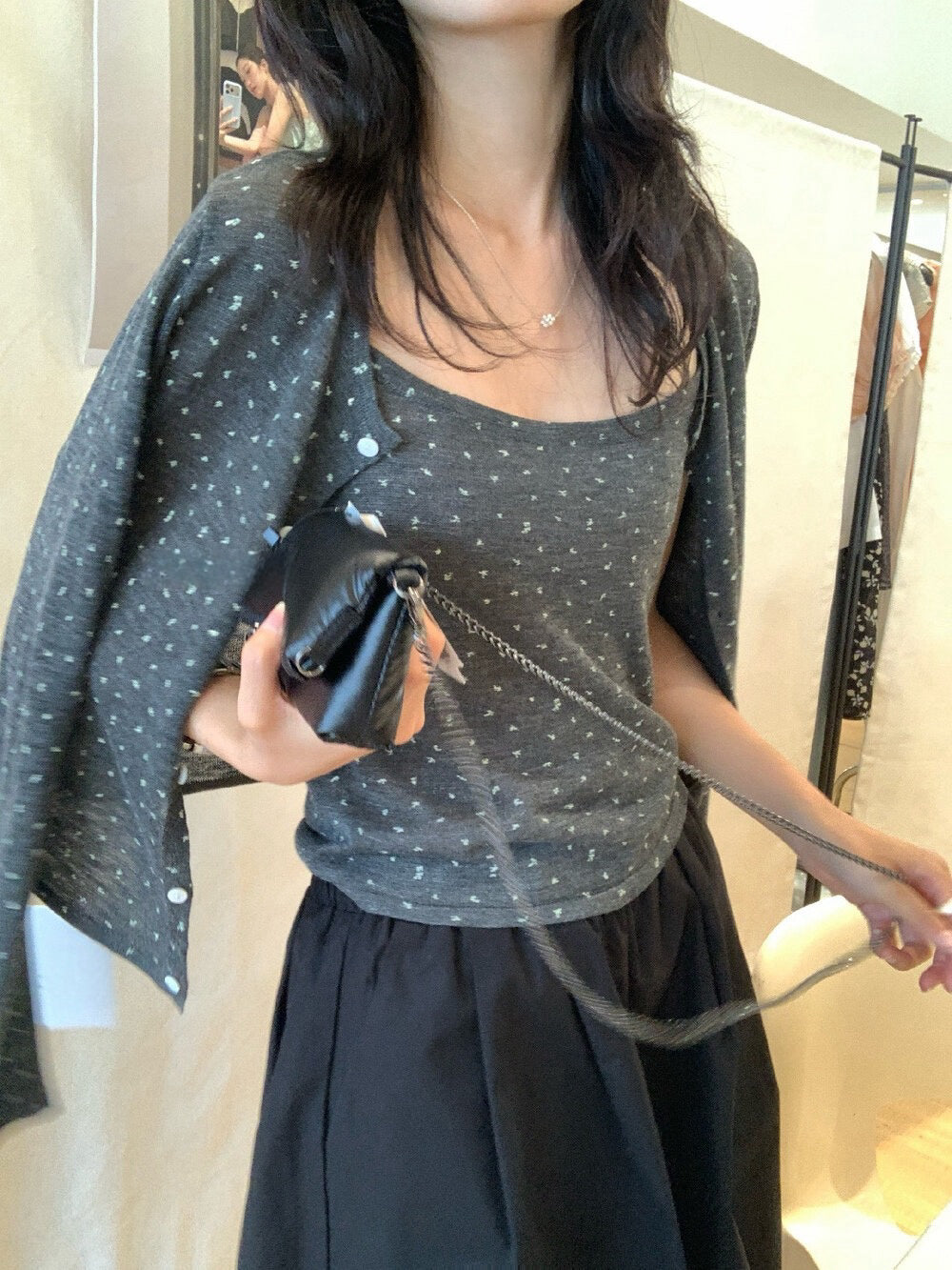 // 竹節麻小碎花吊帶+小外套套裝