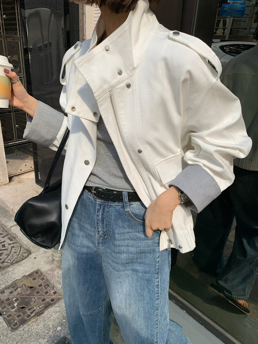 🪽 lyocell棉立領拼間反袖工裝外套