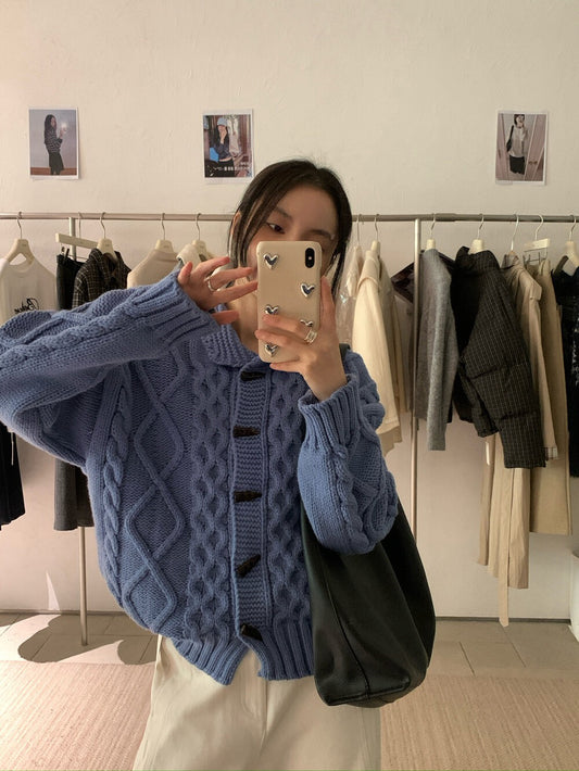 // 麻花牛角鈕坑紋翻領CD