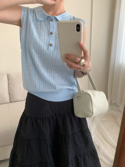 // 天絲麻透氣麻花polo背心針織