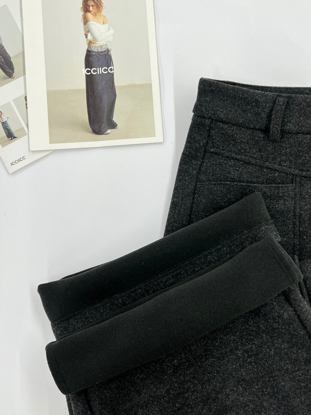 // 10%wool褲型超好毛呢闊褲(連腰帶)