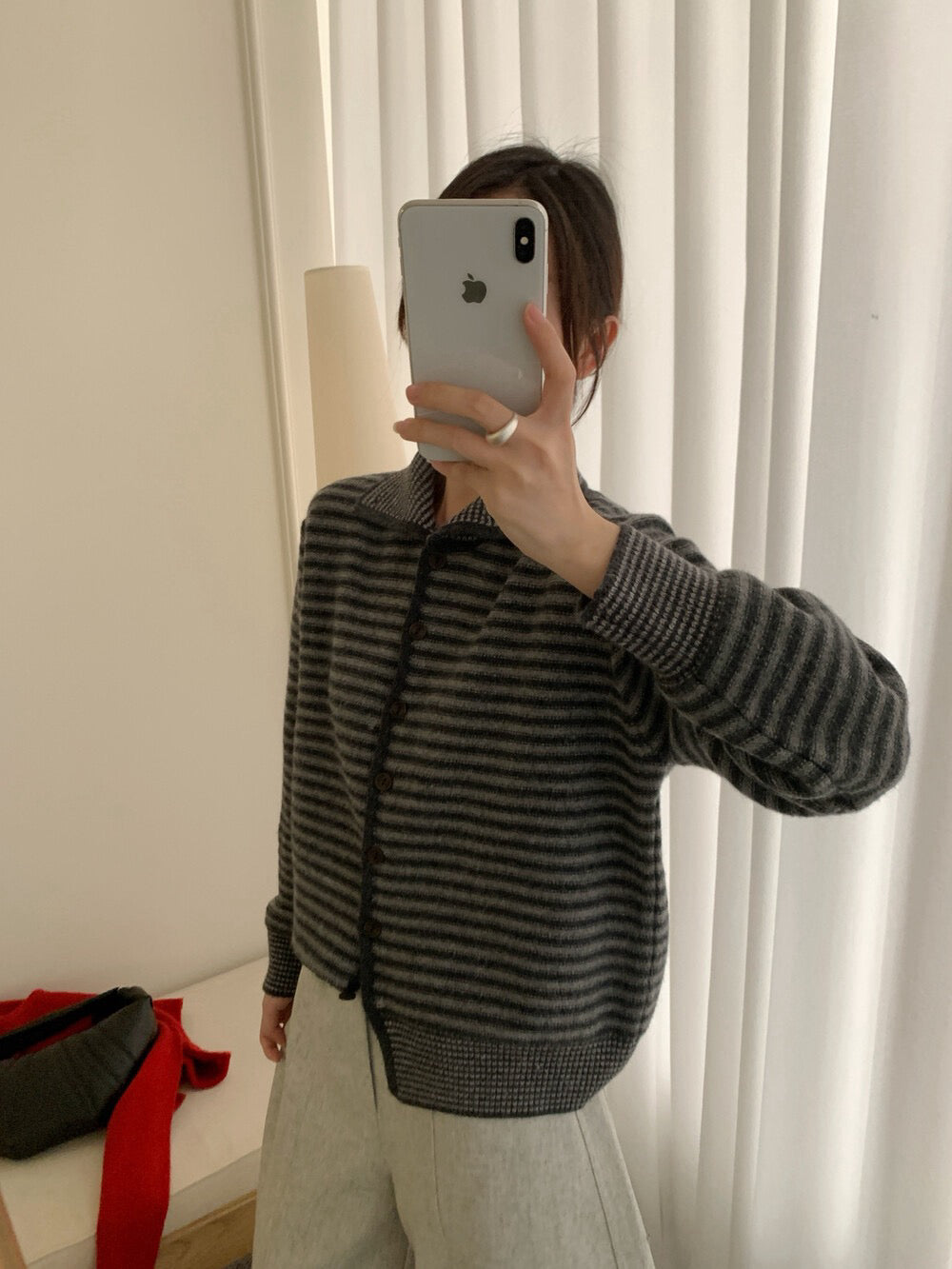 // 30%raccoon拼粗幼間條可立領CD